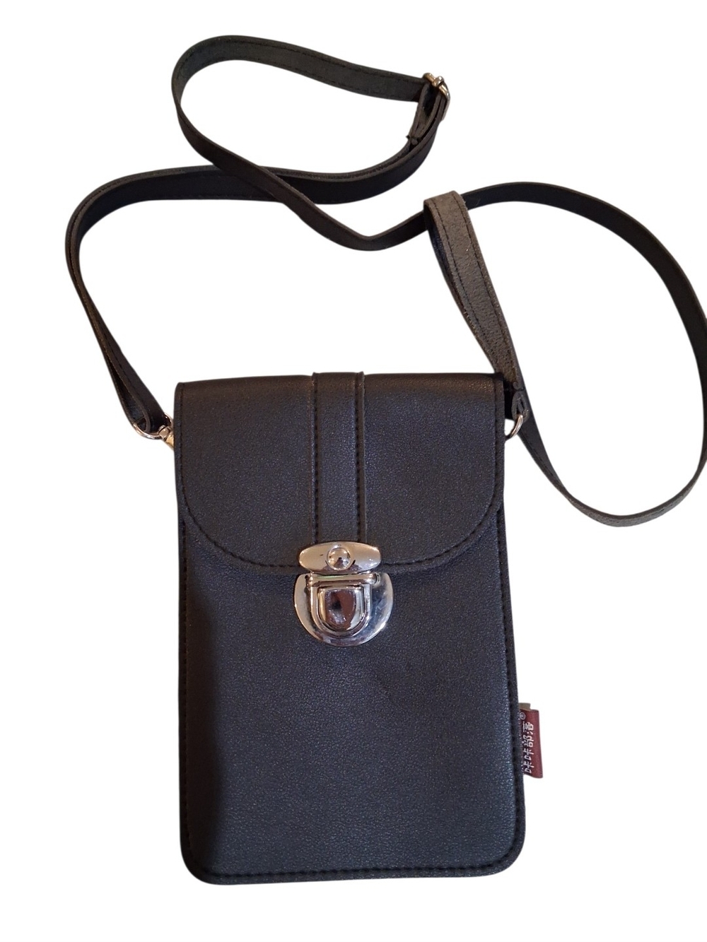 Black Crossbody Phone Bag with Silver Lock